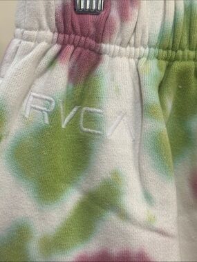 RVCA White Tie-Dye Track Pants with Green & Pink Accents